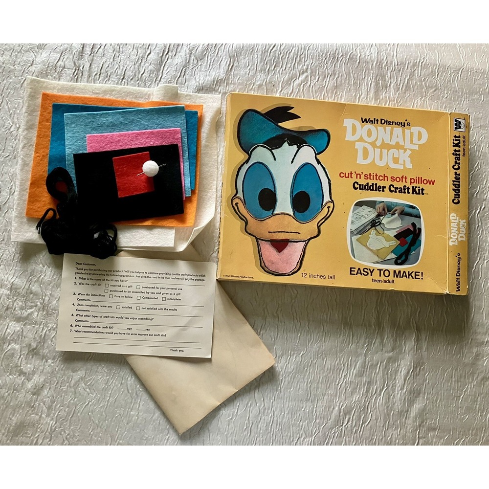 Vintage 1973 Disney Donald Duck Cuddler Craft Kit Whitman Pillow Sewing DIY 2017